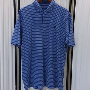 Polo Ralph Lauren Polo Shirt Blue w/Dk‎ Blue & Lt. Blue Stripes, XL